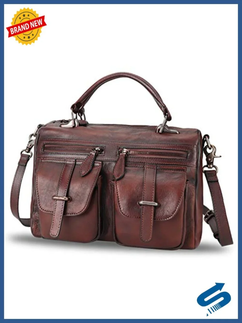 Genuine Leather Vintage Handmade Top Handle Satchel with Shoulder Strap